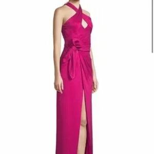 Flor Et.Al NWT Lennox Snakeprint Jacquard Halter Maxi Dress Cross Neck Pink 8